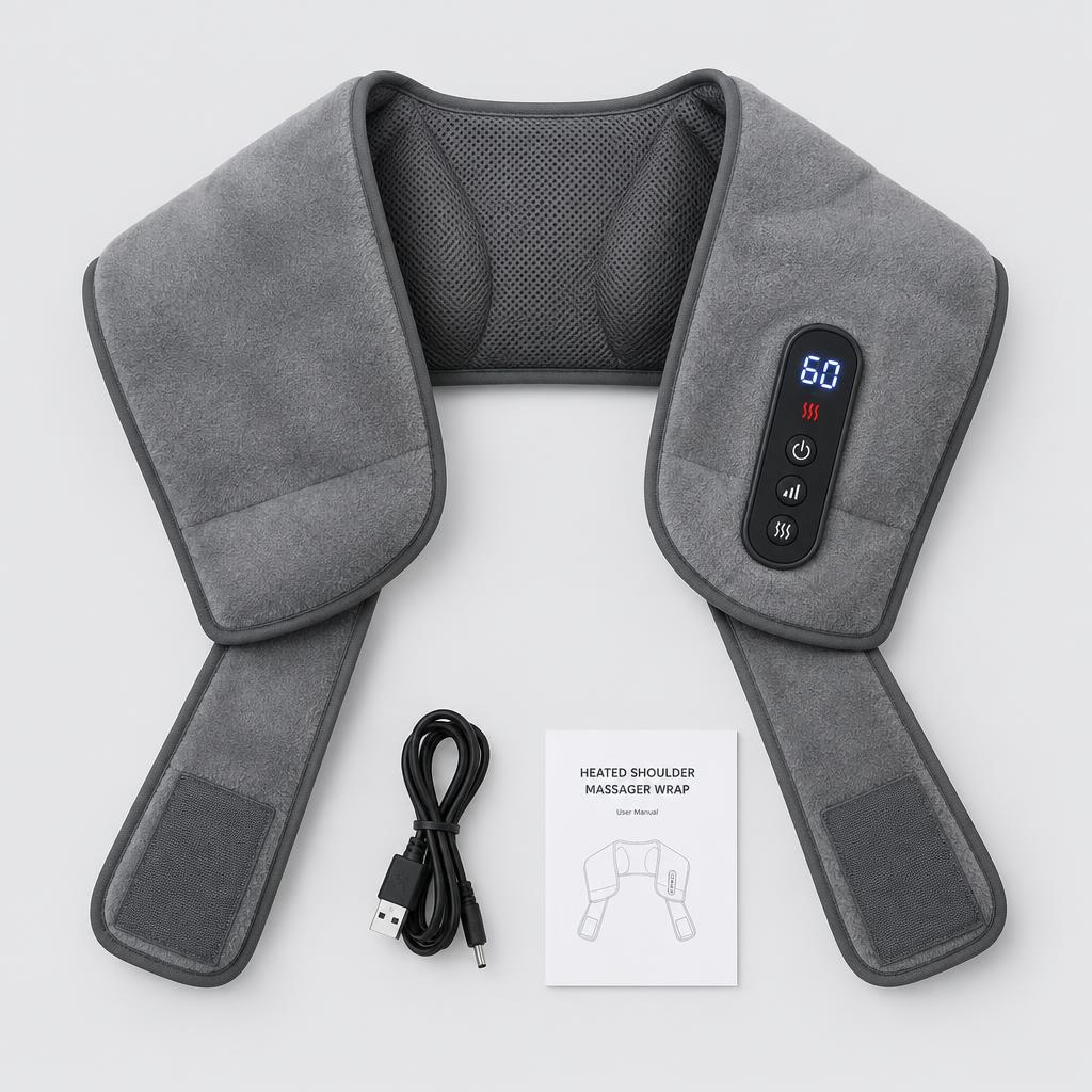 Kinessana shoulder massager with controller and USB cable